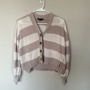 Ann Taylor Striped Beige and White Women's Cardigan